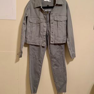 JustFab 2 piece Jean Jacket Raw Hem Skinny Cargo Pants